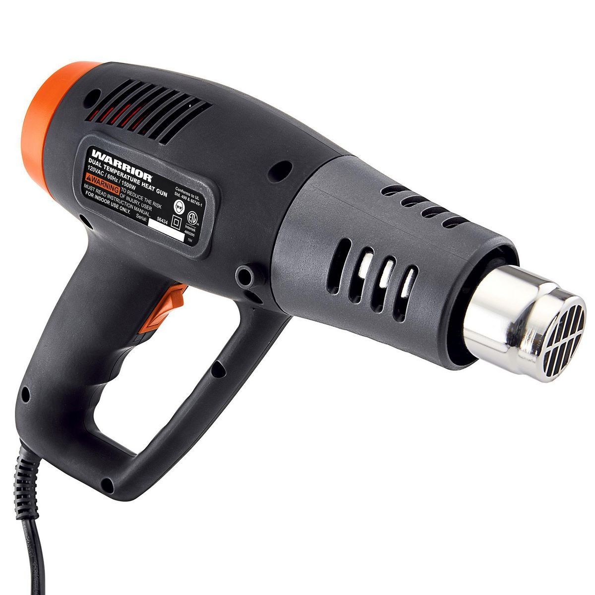 WARRIOR 1500 Watt 11 Amp Heat Gun with a six-foot power cord, ready for a wide range of tasks.