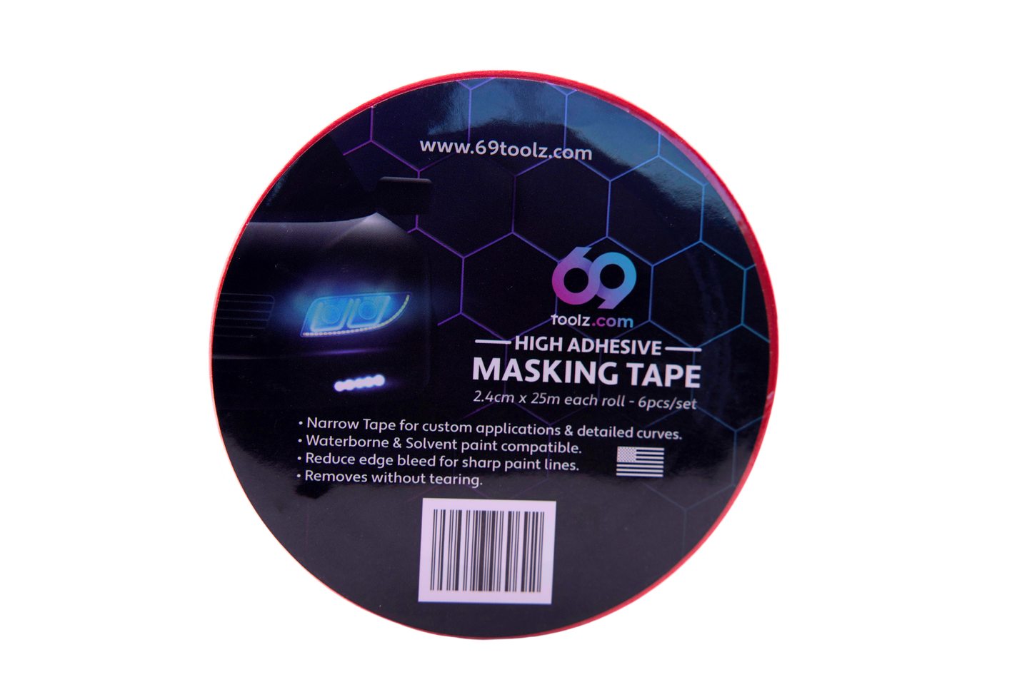 Close-up of red Precision Masking Tape .94 inch, highlighting its quality and precision for painting tasks.