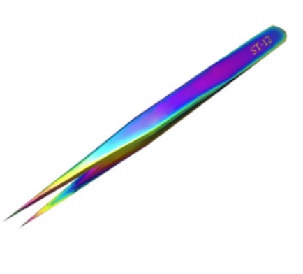 Super thin tip of the 69 Tweezers for Auto films, showcasing its precision for removing tiny particles from auto films.