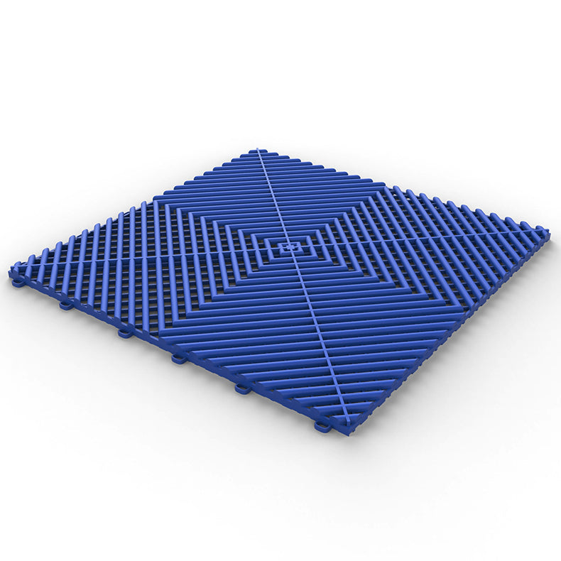 blue GaraZilla plastic garage flooring, offering a stylish and durable surface.