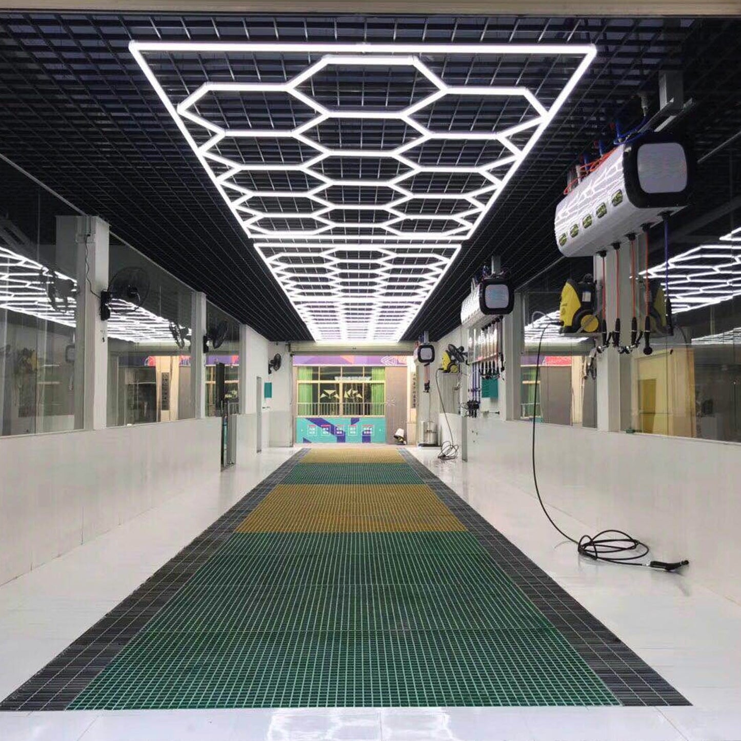 Vortex Hexa LED Garage Light ST1028 brightening a garage with modern, hexagonal elegance.