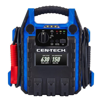 CEN-TECH 630 Peak Amp Jump Starter showcasing its compact design and powerful capabilities.