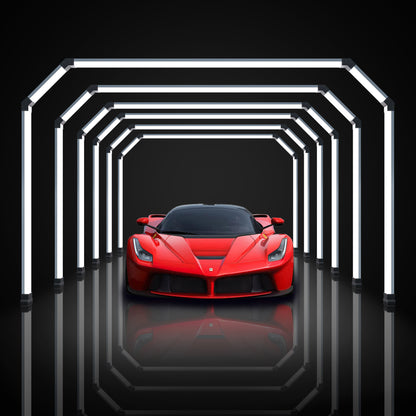 Portaleon SGE1009B Series II Tunnel Light illuminating a garage with its infinite glow, showcasing modern design.
