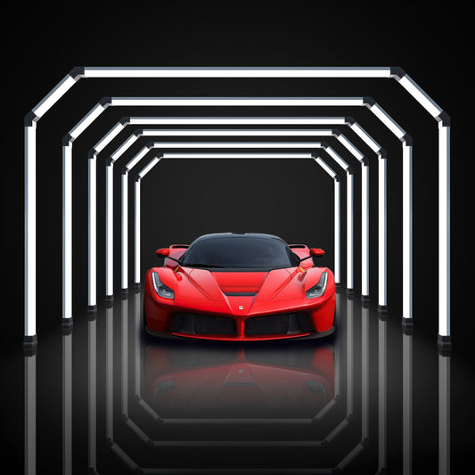 Portaleon SGE1009B Series II Tunnel Light illuminating a garage with its infinite glow, showcasing modern design.