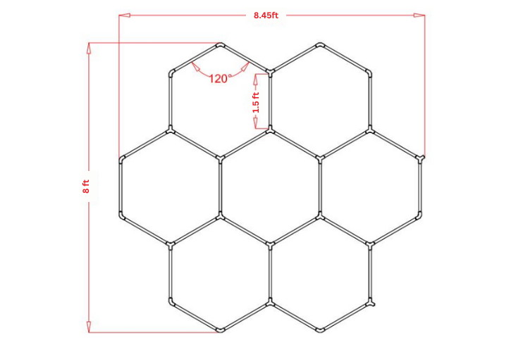 Dimensional specifications of Colorix Hexa Light RGB11, detailing its hexagonal design for optimal customization and installation.