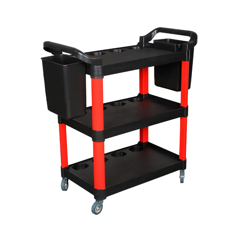Fully equipped Multi-Purpose Cart Trolley in use, showcasing its two buckets and spaces for water sprayer bottles, perfect for window tinting and PPF installation.