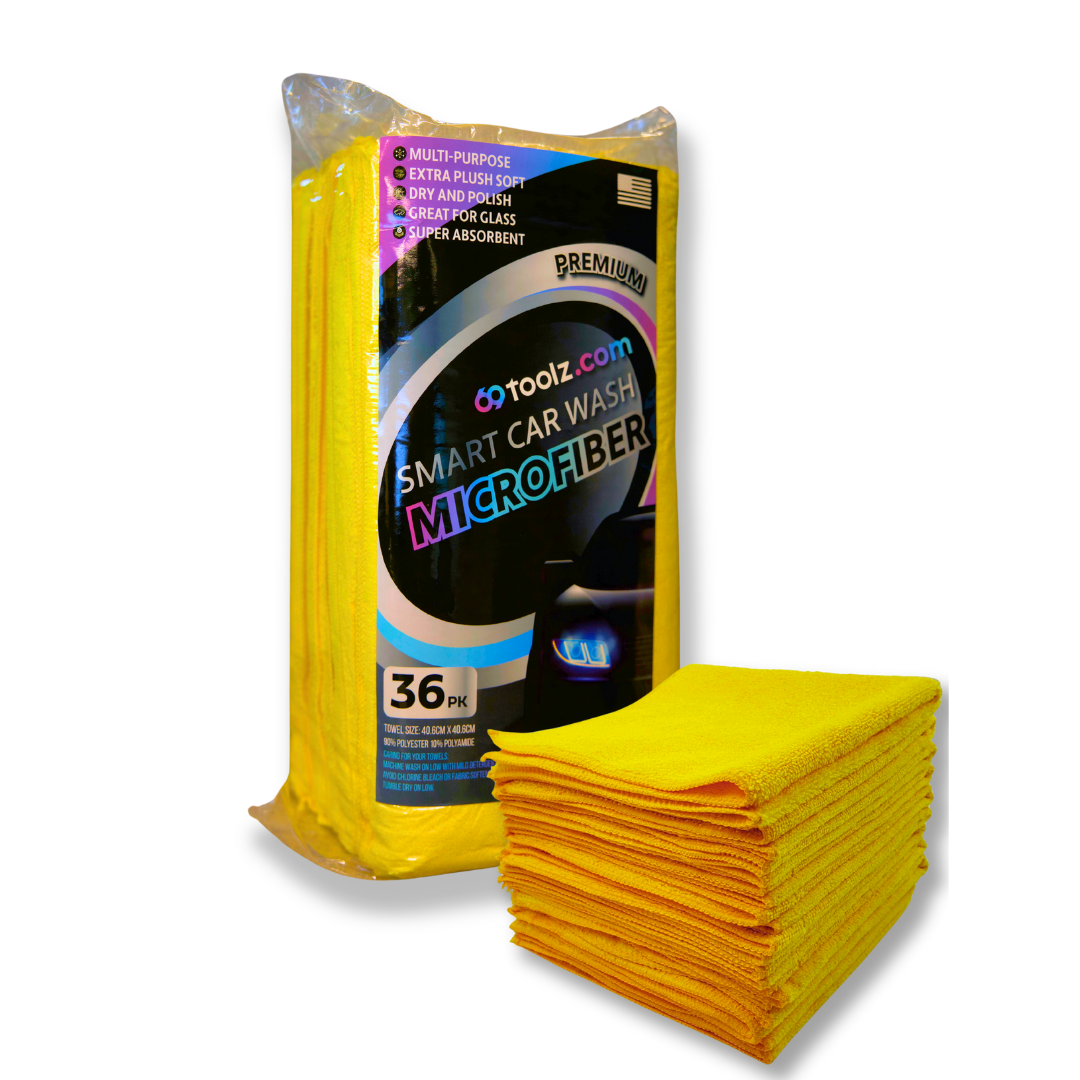 Premium 380 GSM microfiber detailing towels in action, showcasing superior durability and absorbency for automotive care.