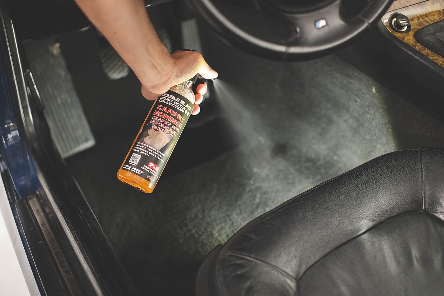 Application of P&S Carpet Bomber on vehicle carpet, car carpet cleaner