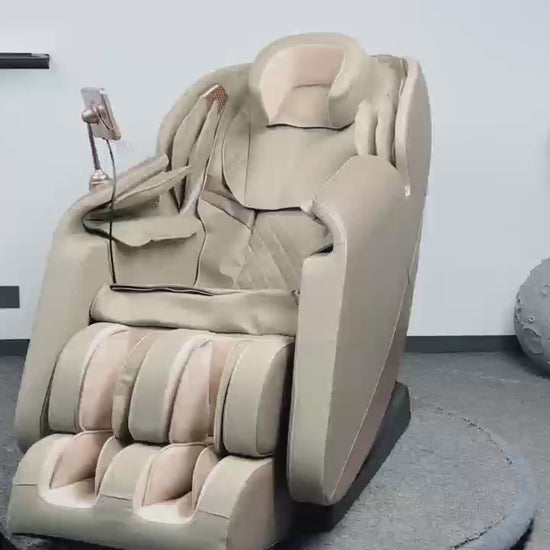 Engaging video tour of the Ultimate Relaxation Massage Chair's advanced features, including customizable massage programs and ergonomic design, set in a serene waiting area environment.
